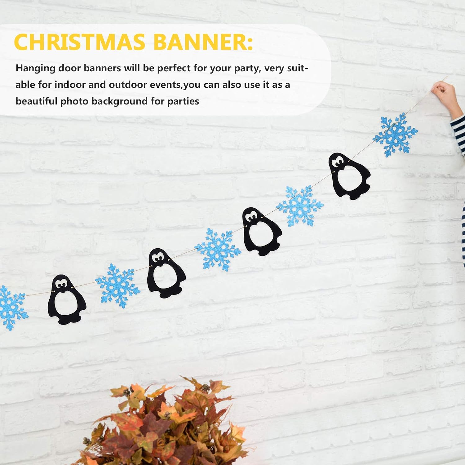 PRETYZOOM 1PC Glitter Snowflake Penguin Banner Paper Hanging Bunting for Christmas Winter Wonderland Theme Birthday Decoration - Image 5