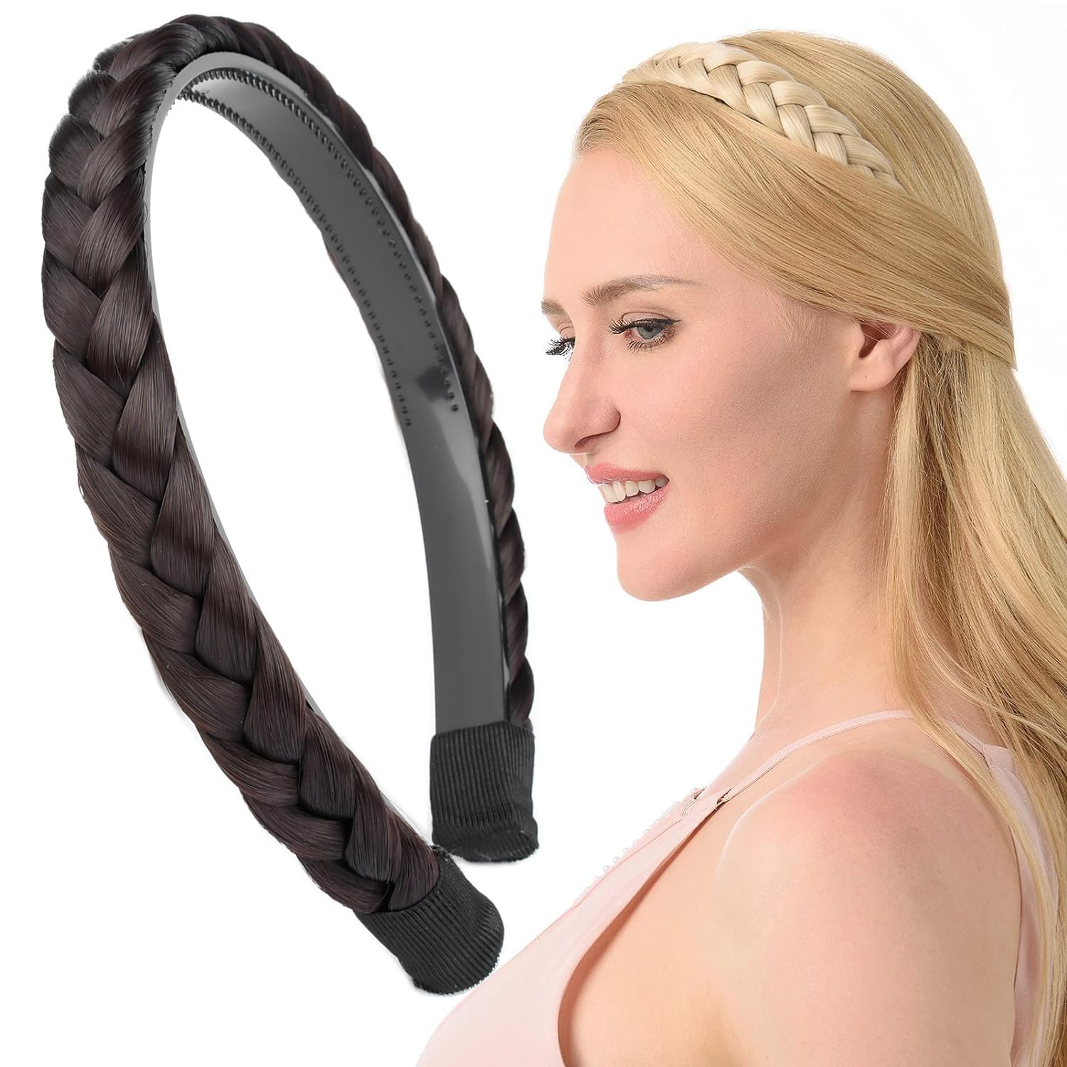 Gledola Braided Headband With Teeth Braids Hairband With Tooth Synthetic Hair Band Plaited Hairband For Women (Dark Brunette) — image 1