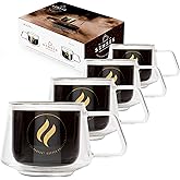 GLORAMA Double Walled Glass Coffee Mugs - 10oz Coffee Mugs for Tea, Espresso, & Cappuccino - Freezer & Microwave Safe Coffee Mugs Set of 4