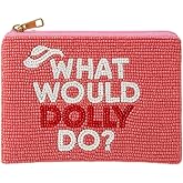 Pretty Robes Pearl Beaded Coin Purse Handmade with Colorful Designs Savings Bag Small Zipper Pouch for Cash Card & Makeup (What Would Dolly Do?)