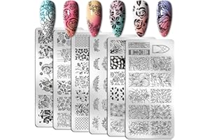 WOKOTO 6Pcs Nail Art Stamping Plates Kit with Flower Butterflies Rose Bird Image Templates Stamping Nail Art Tools