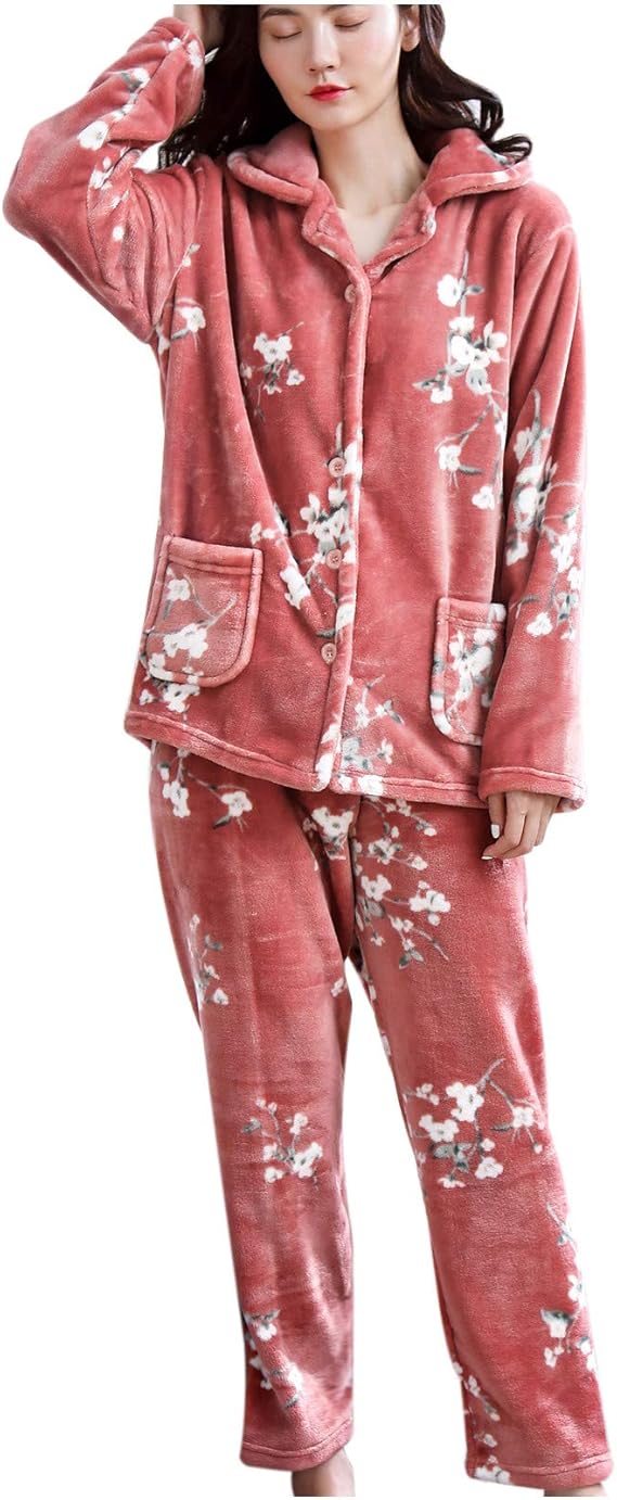 Damen Schlafanzug 2-teilig Winter - Flauschiger Langarm Pyjama