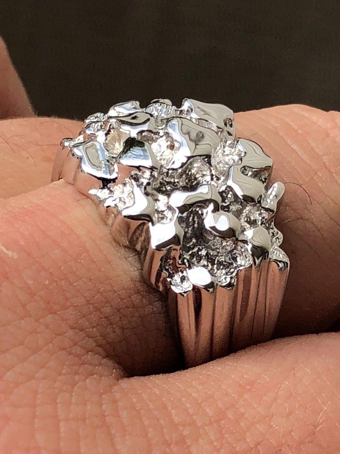 Harlembling Solid 925 Sterling Silver Men's Silver Ring - Nugget Ring - Pinky or Ring Finger - Sizes 7-13|