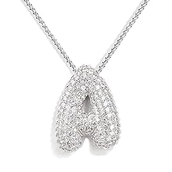 KissYan Bubble Letter Necklace Silver, White Gold