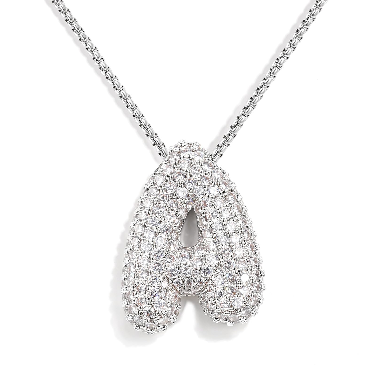 KissYan Bubble Letter Necklace Silver, White Gold