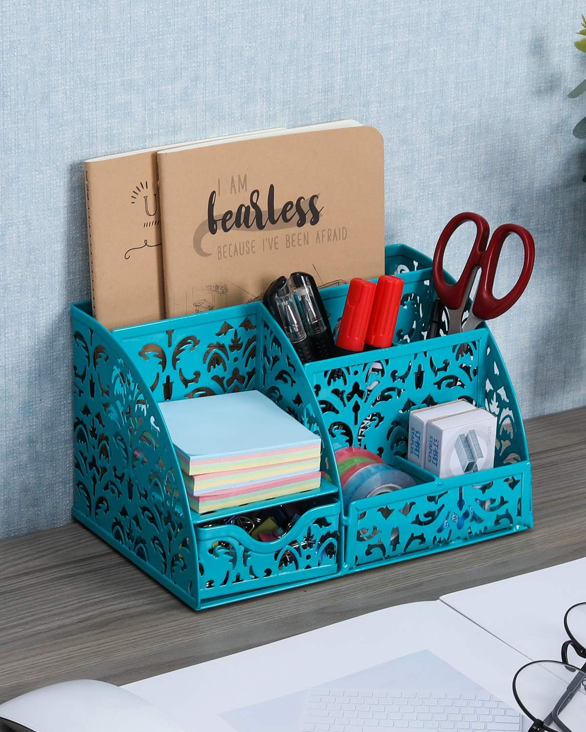 EasyPAG Office Desk Organizer Accessories Caddy with 6 Compartments and Drawer, Dark Teal : Office Products