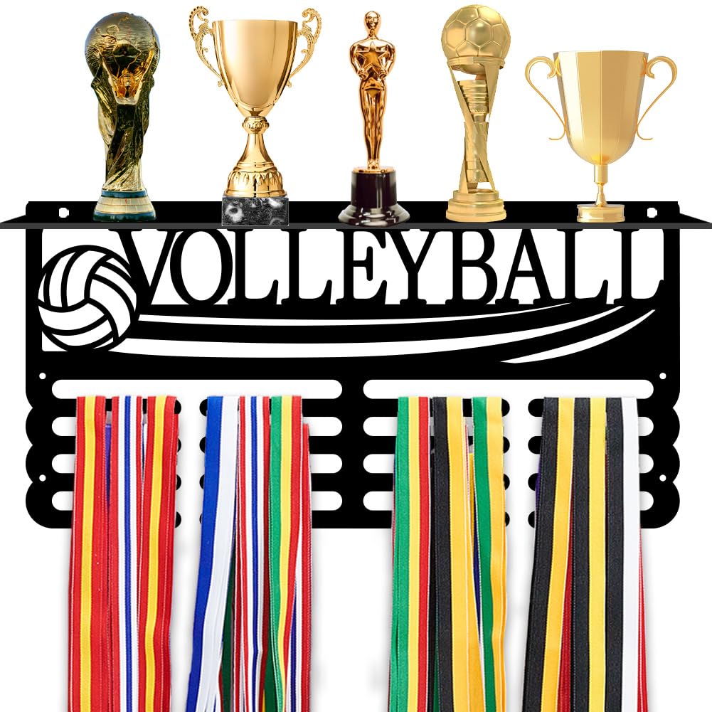 PH PandaHall Volleyball Trophy and Medal Display Shelf, Metal Medal Display Hanger Trophy Board Display Trophy Holder Award Wall Mounted Display Rack for Men Women Sports Athletes Awards