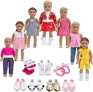 Howona 18 inch Doll Clothes Gift Girls - Include 7 Set Toys Doll Outfits + 2 Pairs Shoes Accessories fit American 18 inch Girl Dolls