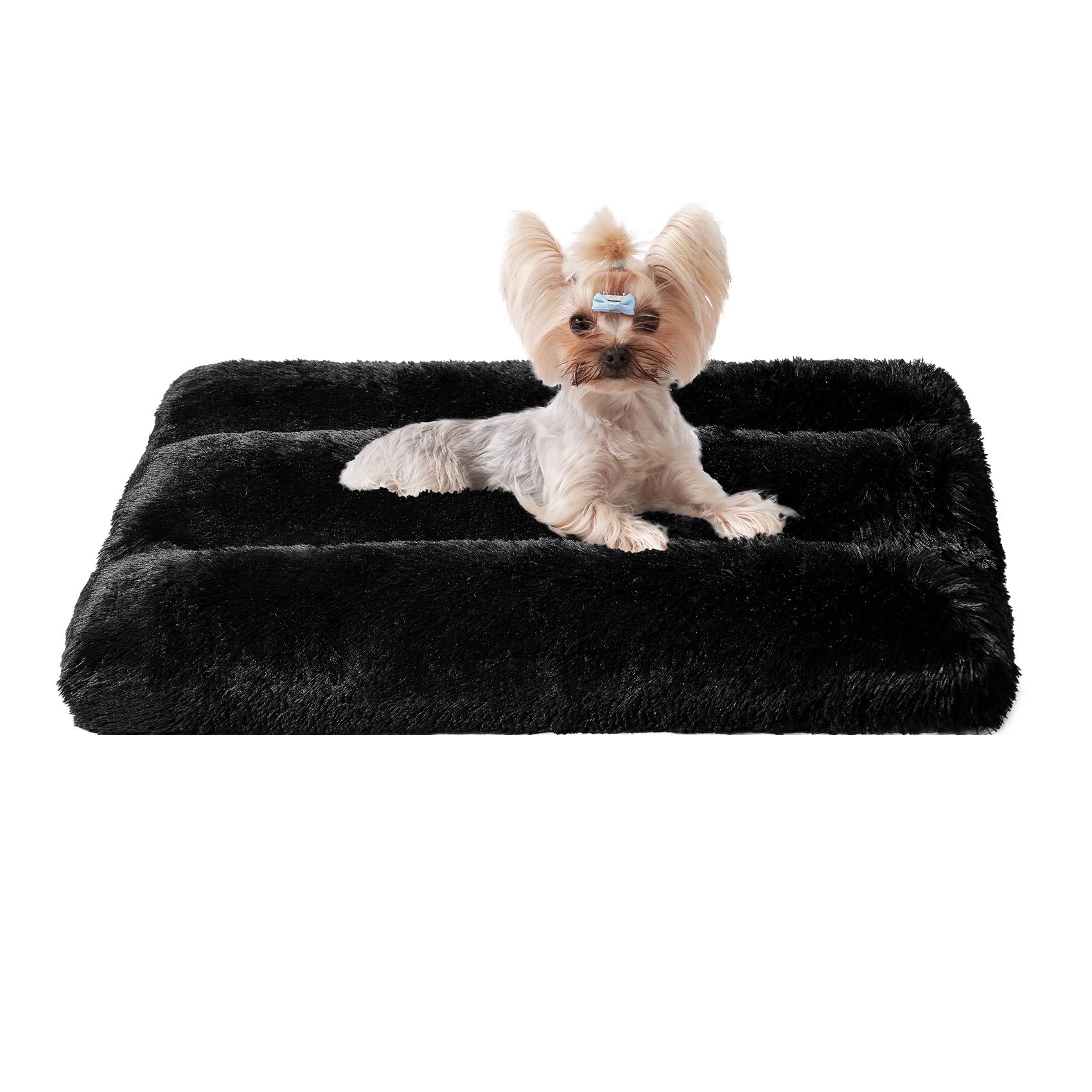 EHEYCIGA Fluffy Small Dog Crate Bed, Calming Anti Anxiety Pet Bed Washable, Dog Mat Mattress for Crate with Anti-Slip Bottom, Black, 60x45x7.5cm