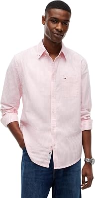 Chemise L/S pour Homme, Rose (Rayures Roses d'alerte), XL