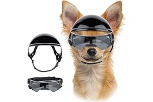 UOSIA Small Dog Goggles with Helmet Adjustable Dog Sungalsses and Pet Helmet Set Windproof Motorcycle Dog Glasses for Puppy C