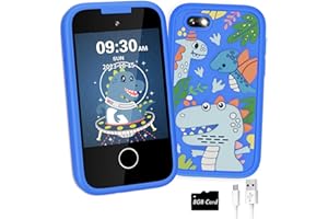TKECWOB Kids Smart Phone Toy for Boys 3 4 5 6 7 Year Old, Touchscreen Toy Phone with Dual Camera Music Player Games ABCS Habit Tracker Dinosaur Toys for Kids 3-5 Christmas Birthday Gifts Ideas with 8G SD Card