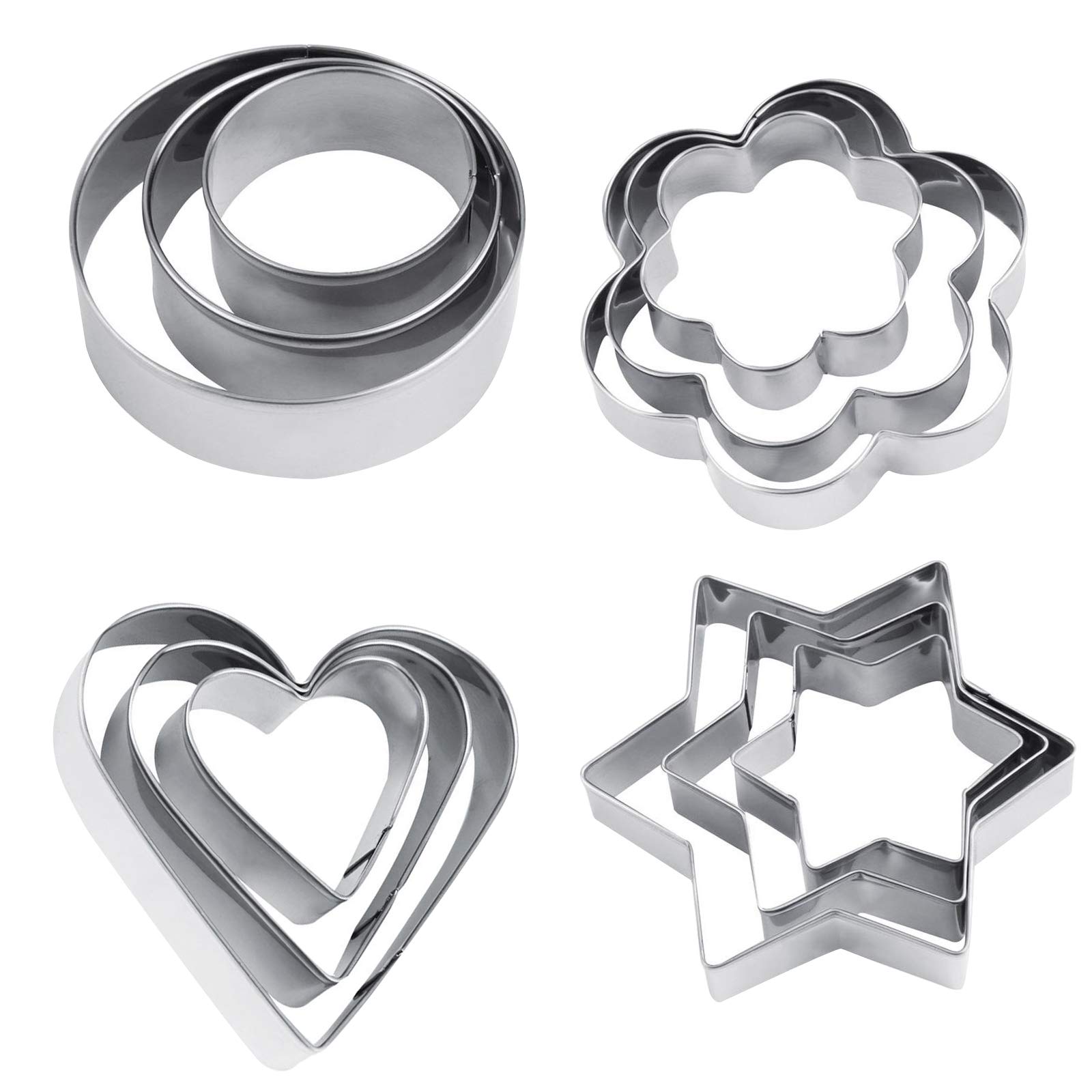 Lanzn 12 PCS Cookie Cutter Shapes Set, Biscuit Pastry Cutters Shapes Cake Cutter Mould Stainless Steel Biscuit Mould Fondant Cutters Heart Star Flower Round Baking Cutters Shapes for Cake Decorating