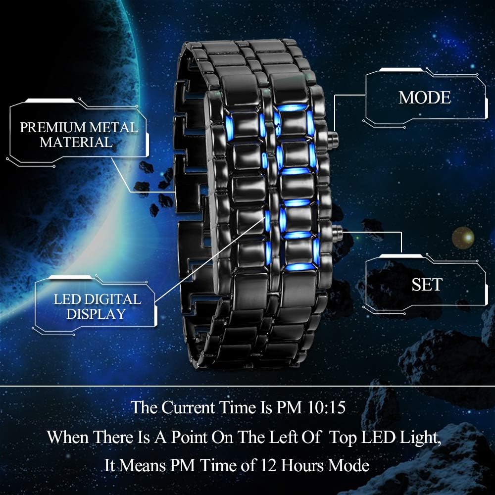 JewelryWe Fashion Unisex Men's Lava Blue LED Digital Black Bracelet Watch - Image 4