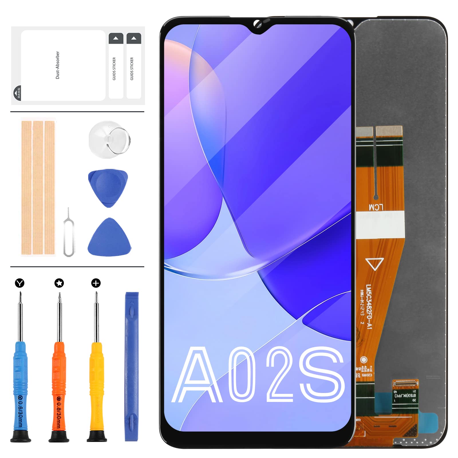 Screen Replacement for Samsung Galaxy A02s A025 A025F SM-A025F/DS A025G/DS LCD Display with Touch Digitizer Assembly Matrix Sensor Full Glass Repair Kits