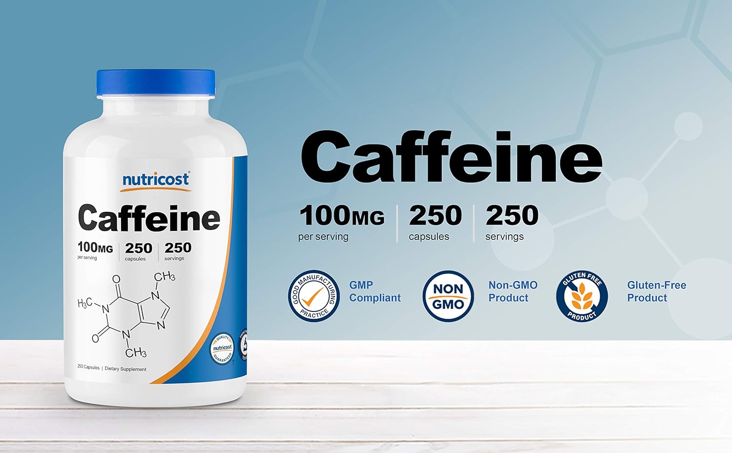 Nutricost Caffeine Pills 100mg Per Serving, 250 Capsules: Health & Personal Care