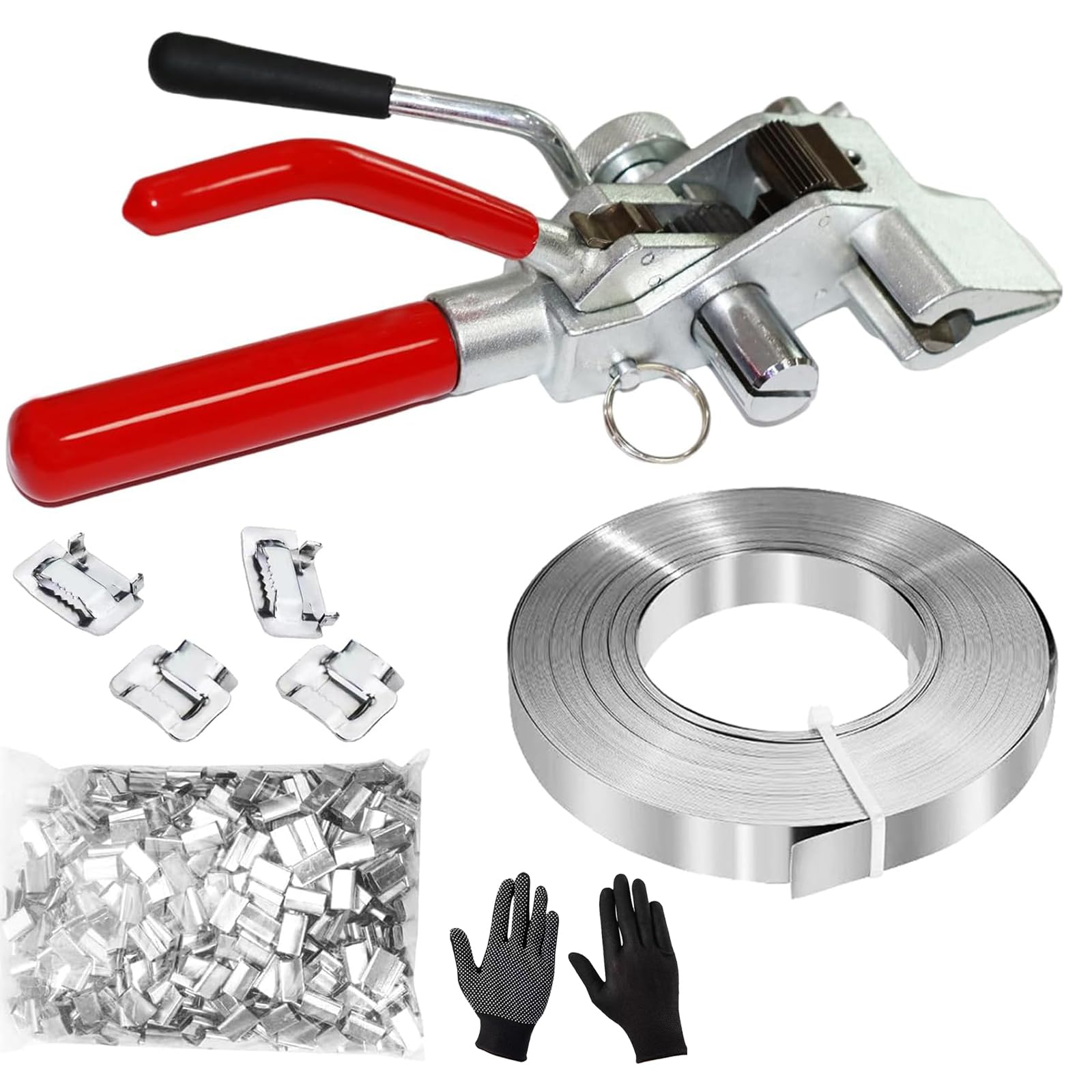 Photo 1 of RAIBOTOO Steel Strapping Tool Pallet Banding Strapping Kit Metal Belt Packaging Tensioner and Cutter Machine with 100pcs Buckle 3/4" x 100 Feet Steel Banding Coil