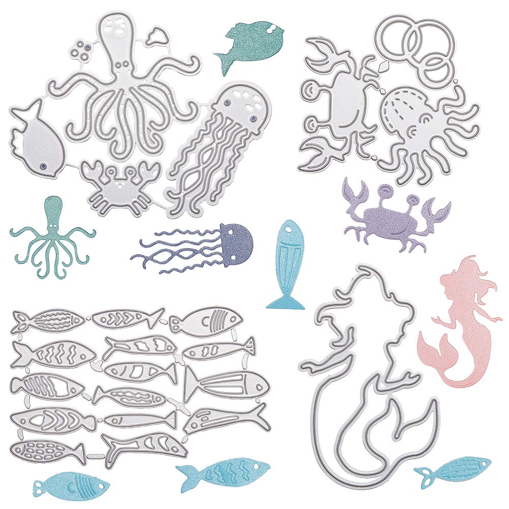 GORGECRAFT 4pcs Sea Animals Cutting Dies Carbon Steel Stencils Dies for Card Making Metal Embossing Stencil Template for DIY Scrapbooking Paper Card Craft Photo Album, Matte Platinum Color