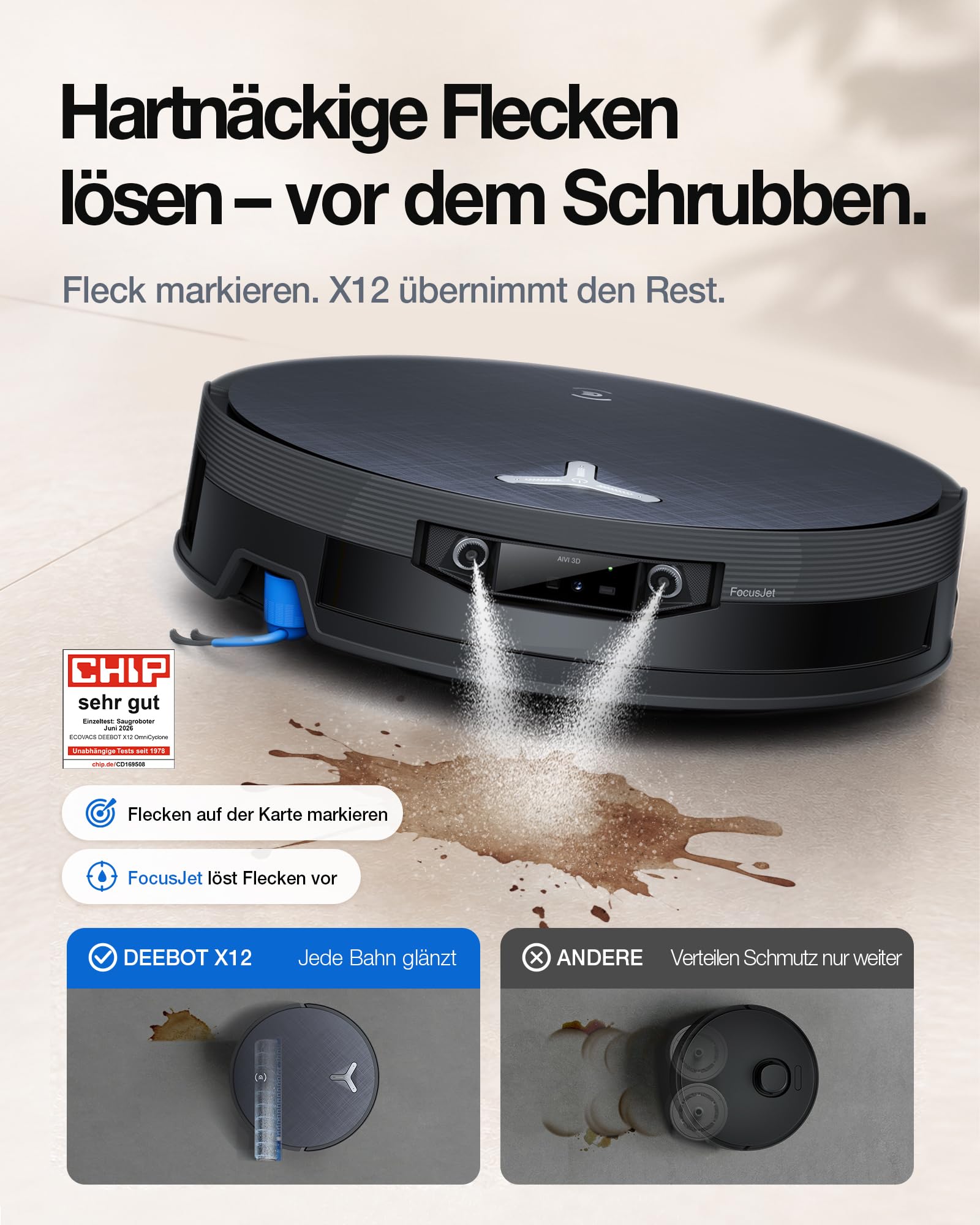 ECOVACS Saugroboter mit Wischfunktion X12 OMNICYCLONE Care Complete 2