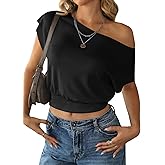 SOFIA'S CHOICE Women's Off The Shoulder T Shirt Crop Top Cute Summer Casual Tee Top
