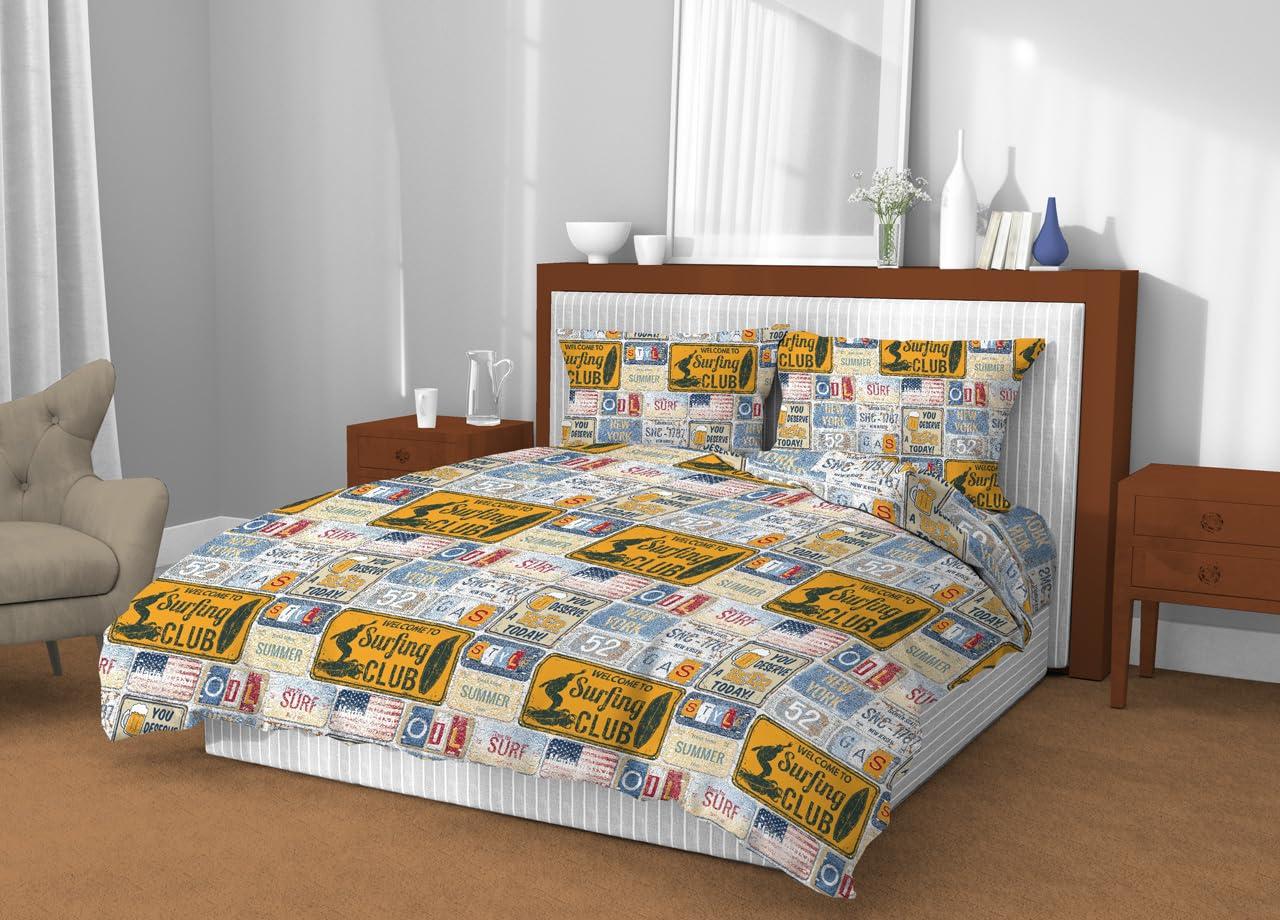 BIANCHERIAWEB 100% Cotton Single Duvet Cover, Vintage Pattern, Duvet Cover 155 x 200 cm and 1 Pillowcase with Side Buttons 50 x 80 cm