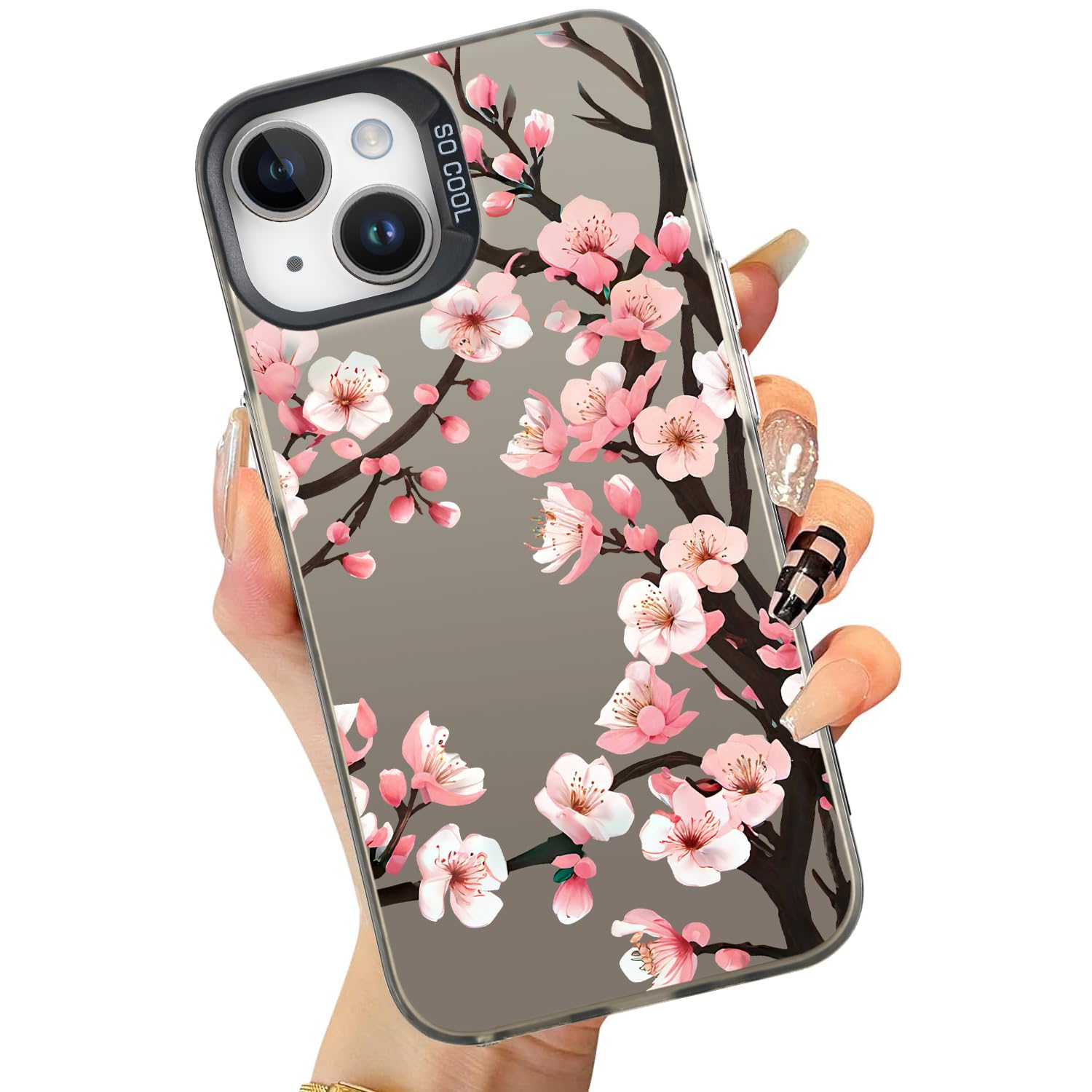 MAYCARI Cute Cherry Blossoms Case Compatible with iPhone 12 Pro Max for Girls Women, Girly Floral Slim Thin Soft Shockproof Aesthetic Laser Protective Cover for iPhone 12 Pro Max