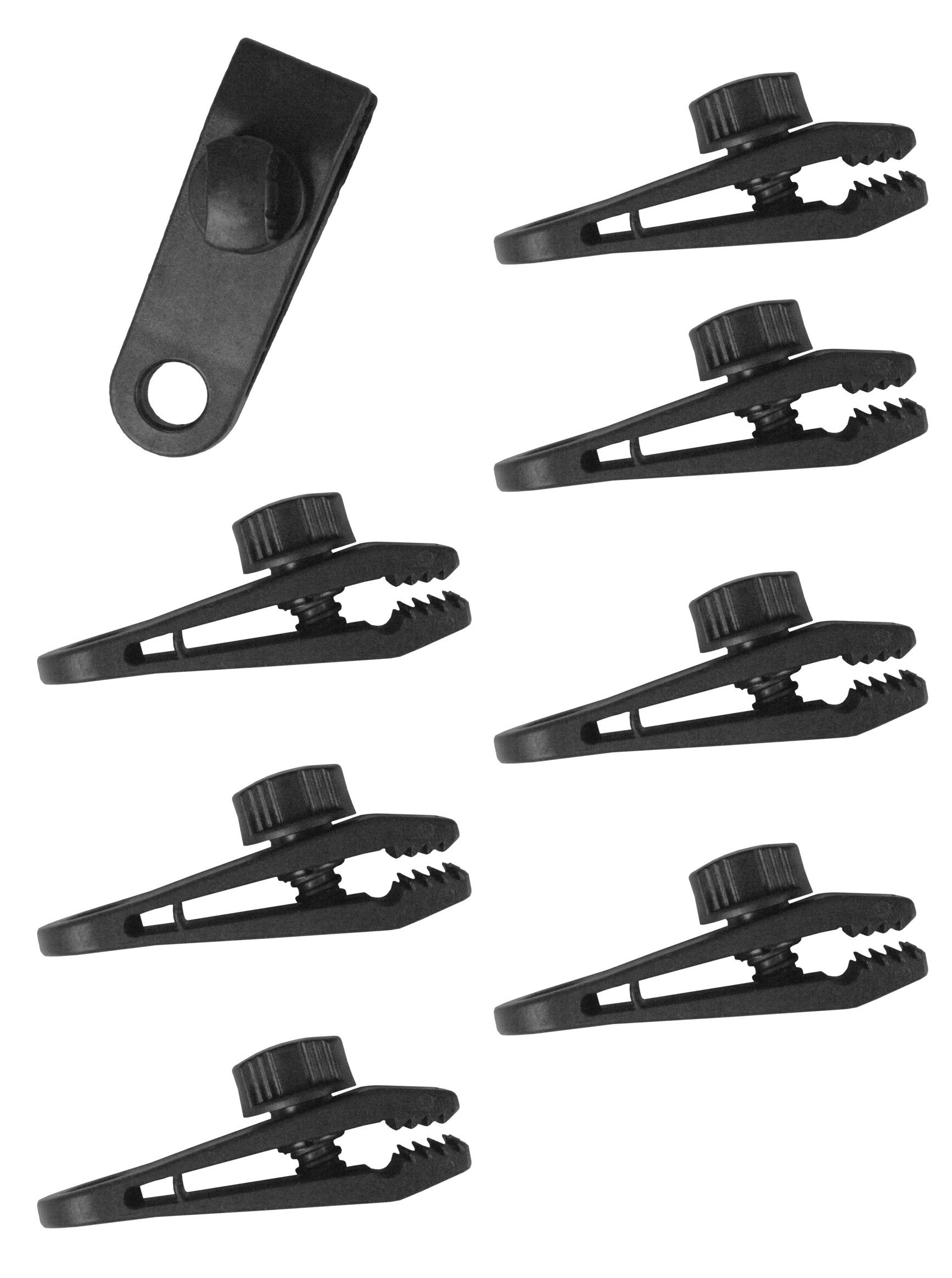 Windhager Tarpaulin Clip Holder, Spanner, Tent Clips Set, 8 Pieces, Black, 0.83 x 2.6 x 2.8 cm, 07010