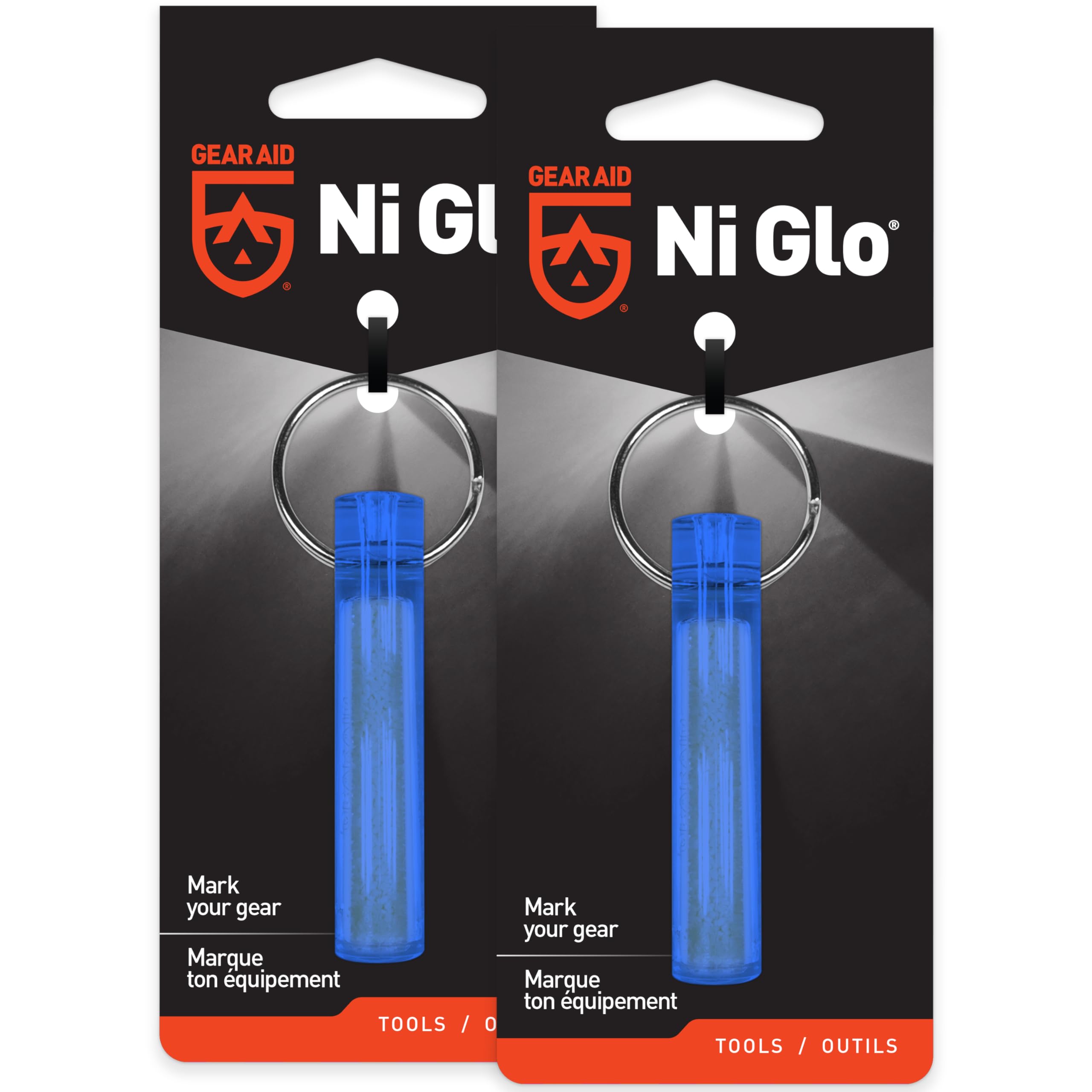 GEAR AID Ni Glo, 2” Glowing Keychain for Camping, Scuba and Night Fishing, Blue, 2-pk