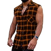 YAOKUBO Men's Sleeveless Flannel Shirt - Plaid Design for Summer Wear Casual Button-Down Vest Shirts