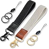 Fishent Braided Wristlet Keychain, Cute Wrist Lanyards for Keys, 2 Pack Upgraded Stretchy Key Chain Holder for Women Men, Wrist Keychain for Car Keys Phone Camera Wallet ID Badges Card (Black White)