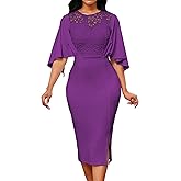 Elegant Dresses for Women Wear to Work Long Sleeve Cocktail Business Knee Length Pencil Lace Dress