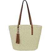 Womens Large Straw Tote Bag Handmade Woven Shoulder Handbag Summer Beach Purse with Tassel