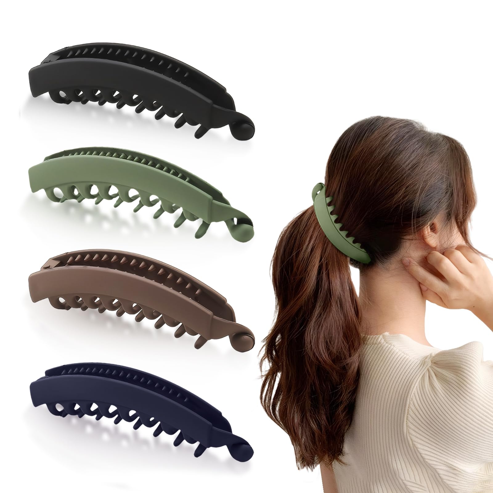 Pack of 4 Large Banana Hair Clip Ponytail Hair Clip Banana Hair Clip Vintage Banana Clip Hair Clip Large Thick Hair Banana Clip Thick Hair for Women and Girls (Colour Combination 5)