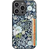 uCOLOR for iPhone 15 Pro Case with Card Holder- Slim Leather Wallet Case Credit Card Holder Drop Protective Hidden Card Slot Cover for Woman Man (Blue Daisy, iPhone 15 Pro)