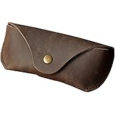 BullStories Leather Eyeglasses Case,Flexible Sunglasses Pouch Slim Case for Women Men Horizontal Eyeglass Case