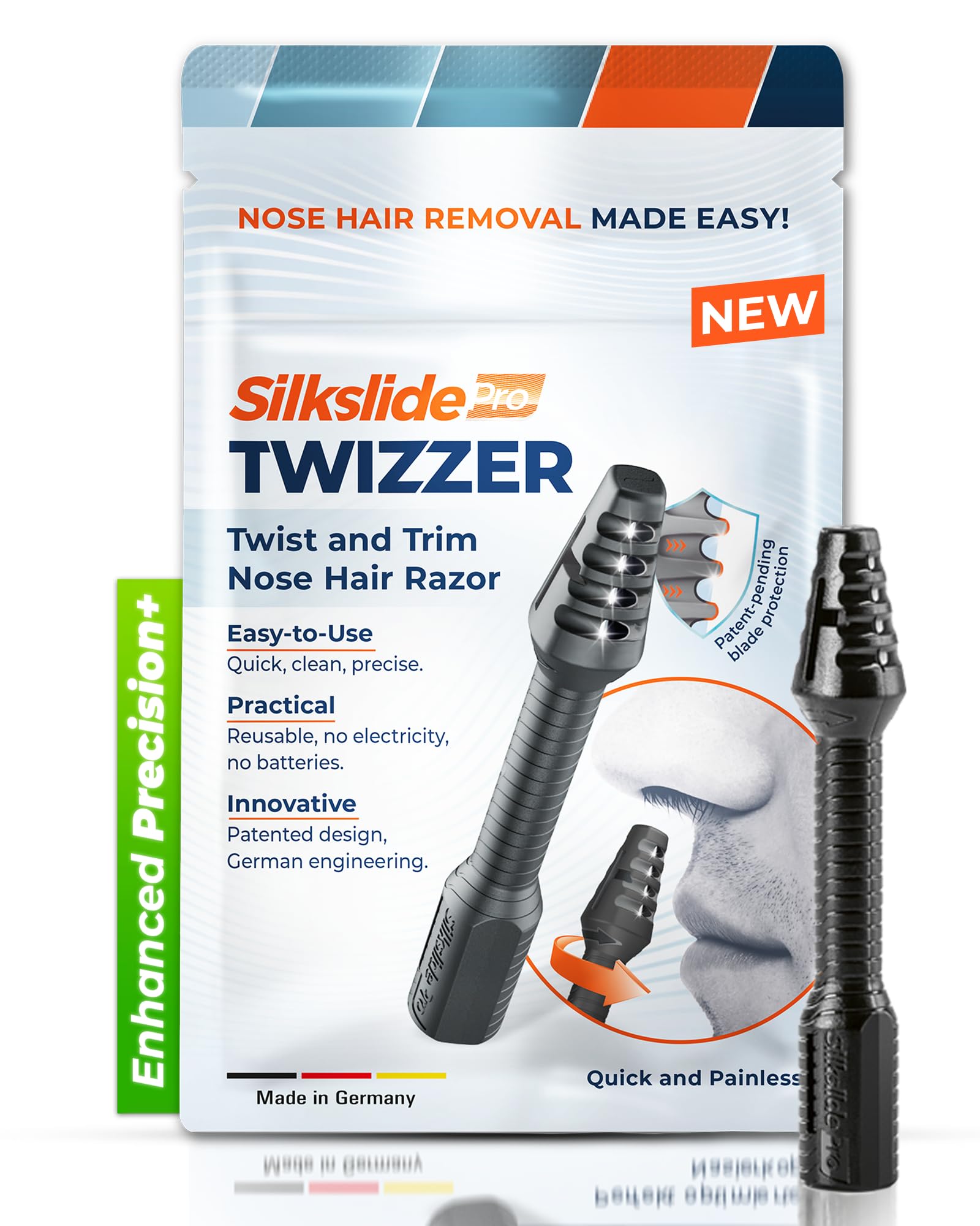 View 1 of *MINOR DAMAGE - USED*
Silkslide TWIZZER, Nose Hair and Ear Hair Trimmer for Men and Women, Twist and Trim Nasal Hair Removal, German Blades, Patented Design, No Electricty or Batteries
