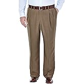 Haggar Men's ECLO Stria Expandable-Waist Plain-Front Dress Pant