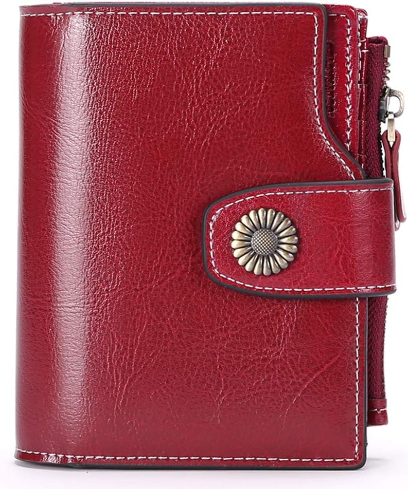 SENDEFN Small Women Wallet Genuine Leather RFID Blocking Bifold Small Purse with Zipper Pocket Wine Red, #Wine Red