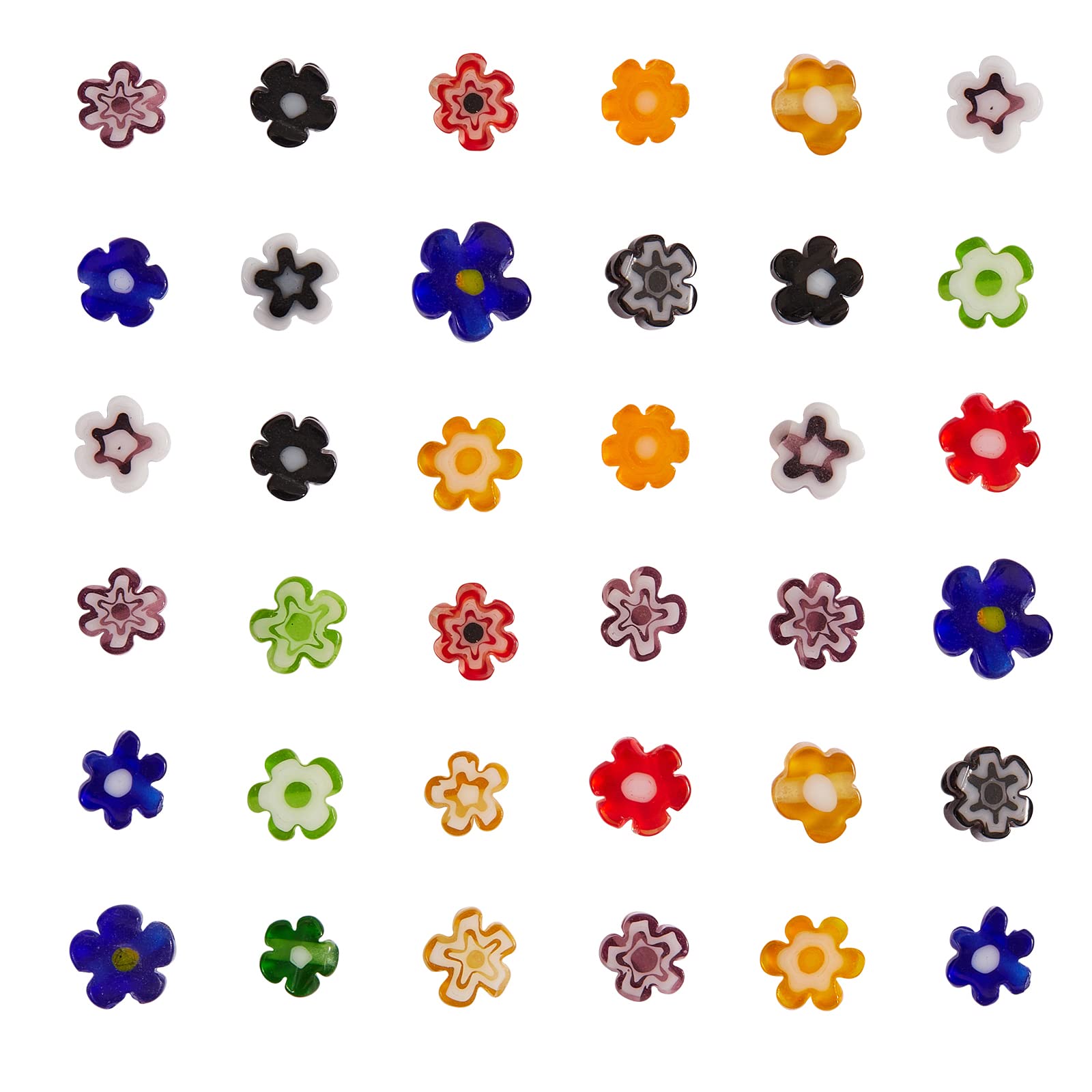 UR URLIFEHALL 264 Pcs Flower Millefiori Lampwork Glass Beads Flower Glass Flat Beads for Jewellery Necklace Bracelet Earrings DIY Making