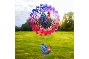 INCOK Rooster Hanging Wind Spinner Outdoor - 12 Inches Stainless Steel Wind Sculpture Aesthetic Wind Chime Chicken Farmhouse Art Ornaments for Garden Yard Balcony Patio Lawn Yard Decorations