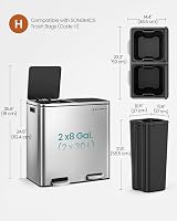 SONGMICS Dual Rubbish Bin 2-Compartment 30 L Silver Black with Pedals view 6
