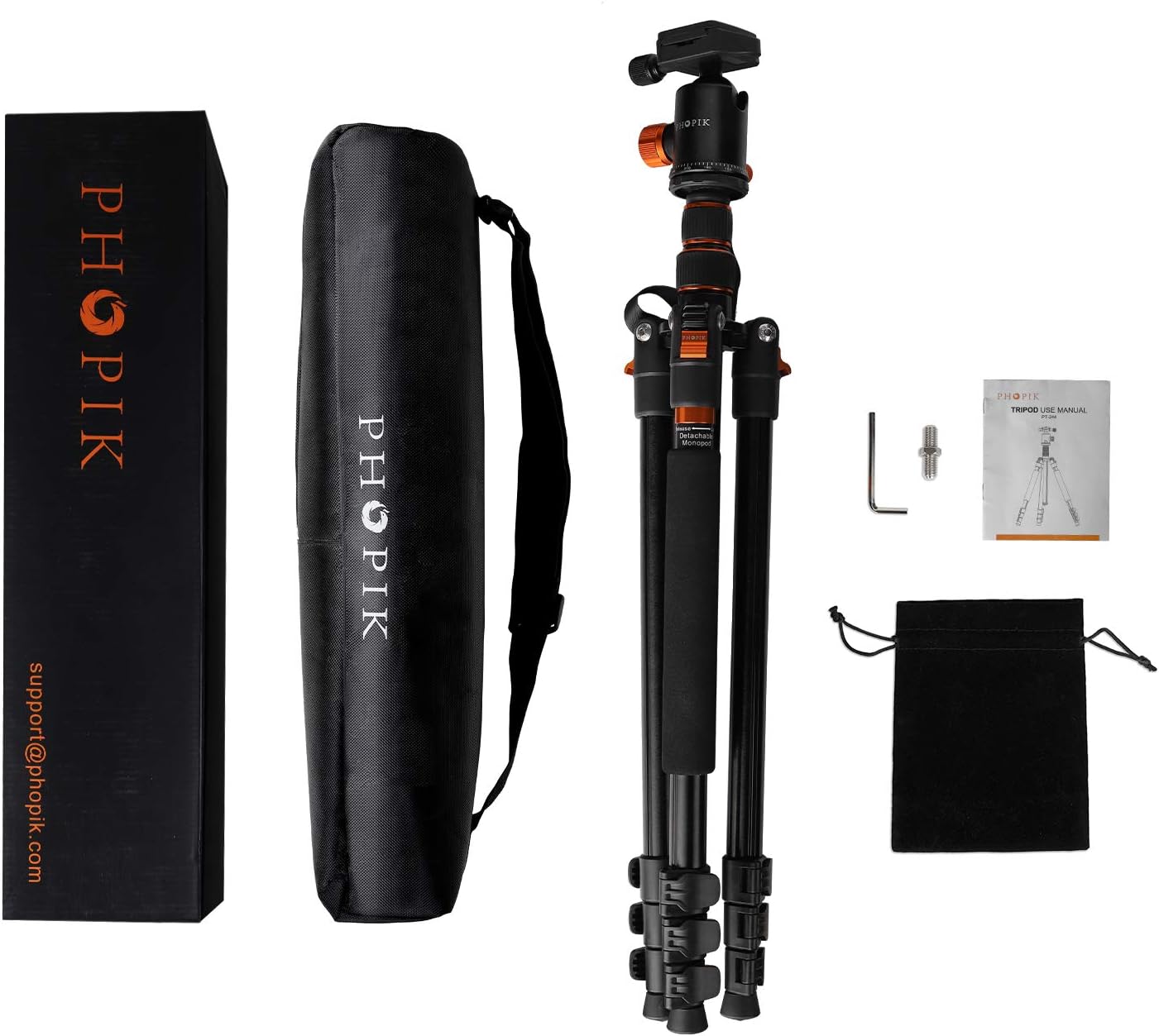 PHOPIK 77 Inches Tripod, Lightweight Aluminum Camera Tripod for DSLR, Photography Tripod with 360 Degree Ball Head 1/4" Quick Release Plate Professional Tripod Load up to 17.6 Pounds : Camera & Photo