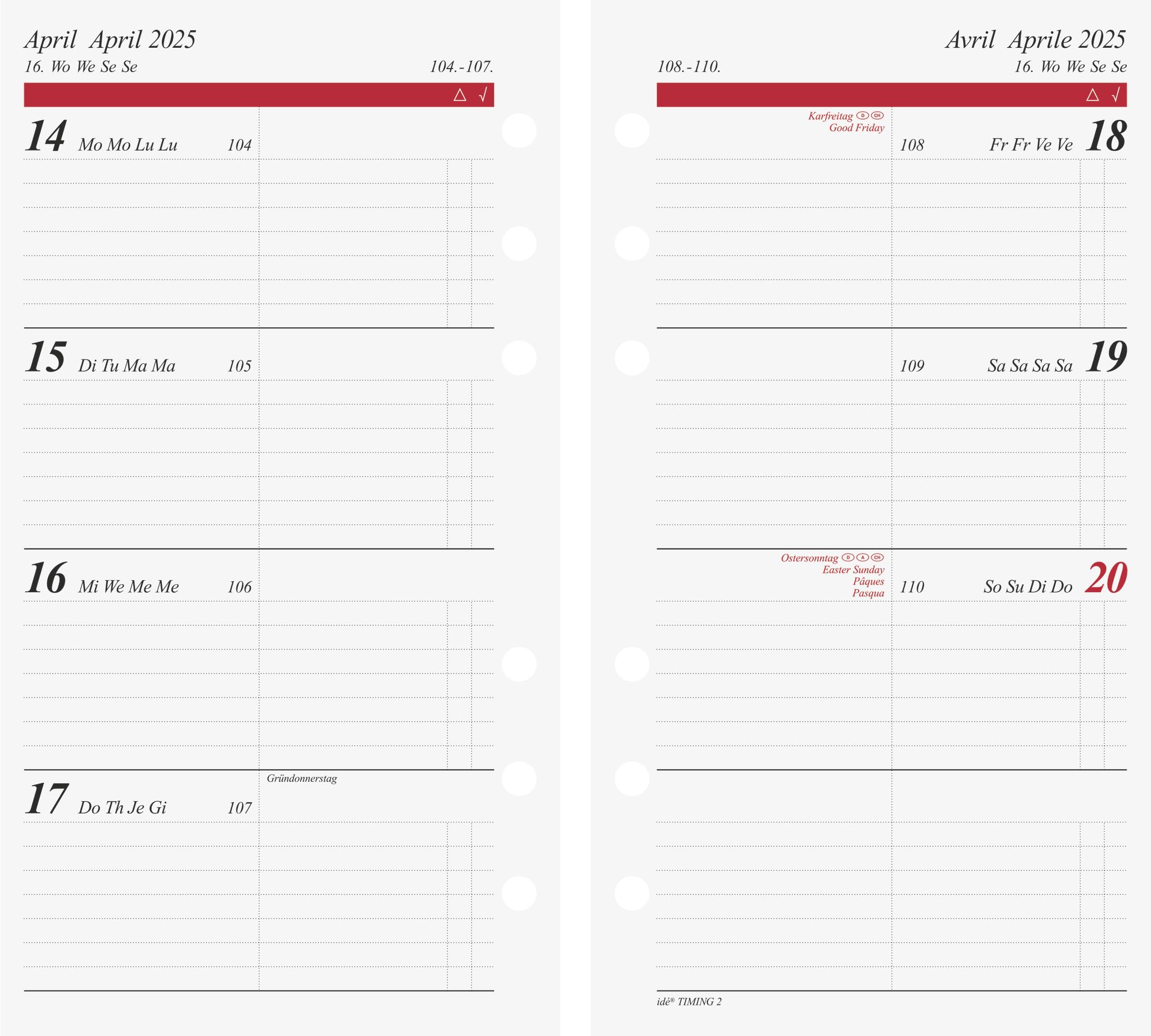 rido/idé Weekly Calendar Timing 2 (2025), 2 Pages = 1 Week, 93 × 172 mm, 128 Pages