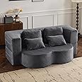 CAPCAEK Folding Sofa Bed,15" Full Size Floor Couch,Convertible Chenille Foam-Filled Sleeper Futon Loveseat Couch for Living Room, Guest Use, Office, Apartmen