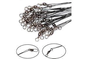 LAXYGO 50pcs Fishing Wire Leaders Heavy Duty Nylon-Coated Fishing Line Wire Leaders with Swivels and Snaps 6inch Black/Green/Silver