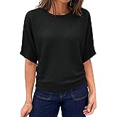 Saodimallsu Womens Short Sleeve Sweater Summer Batwing Trendy Casual Boat Neck Lightweight Loose Fitting Knit Tops