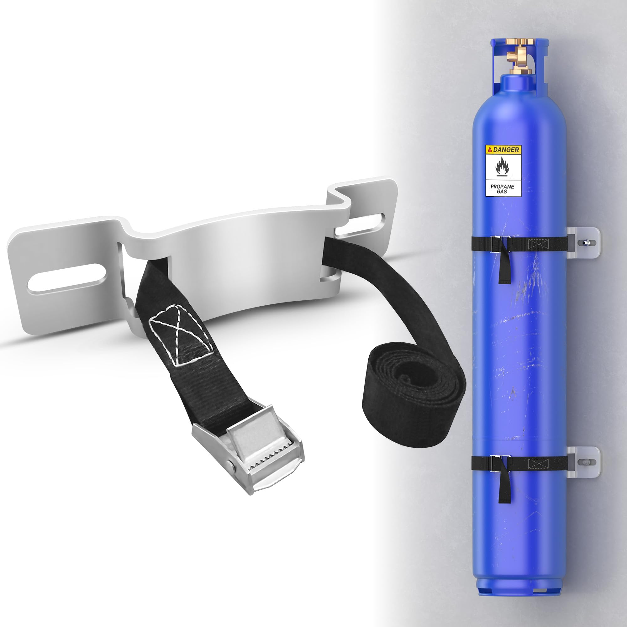 Photo 1 of 1 Pcs Gas Cylinder Wall-Mounted Bracket, Gas Cylinder Fixed Rack Gas Cylinder Floor Mount Storage Stand with Screws and Safety Nylon Belt, Suitable for RV Propane Tank Holder