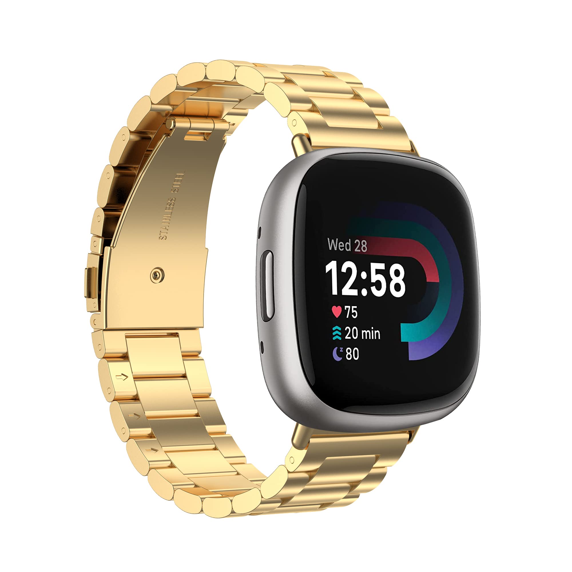 Chofit Straps Compatible with Fitbit Versa 4/Sense 2 Strap, Metal Stainless Steel Wristband Replacement Business Band for Sense 2/Versa 4 (Gold)