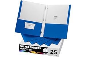 FILE-EZ Two-Pocket Folders with 3-Prong Fasteners, Blue Color, 25-Pack, Durable Textured Paper, Matte Finish, Letter Sheet Size (EZ-92523)