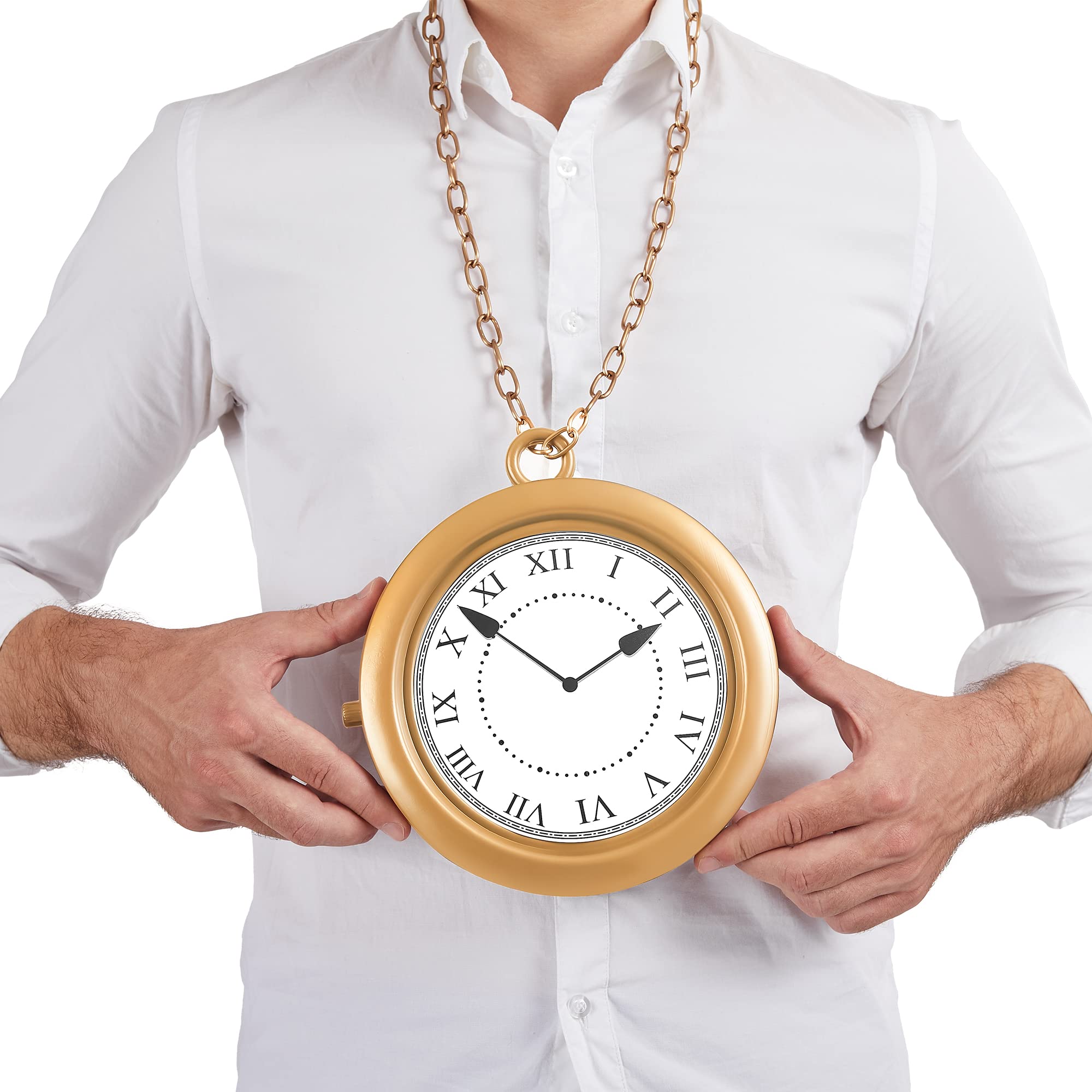 Spooktacular Creations Spooktacular Creations Gold Clock Necklace Halloween Jumbo Gold Necklace White Rabbit Clock Hip Hop Rapper for Kids Women Men Halloween Party Decorations, White Rabbit Costume